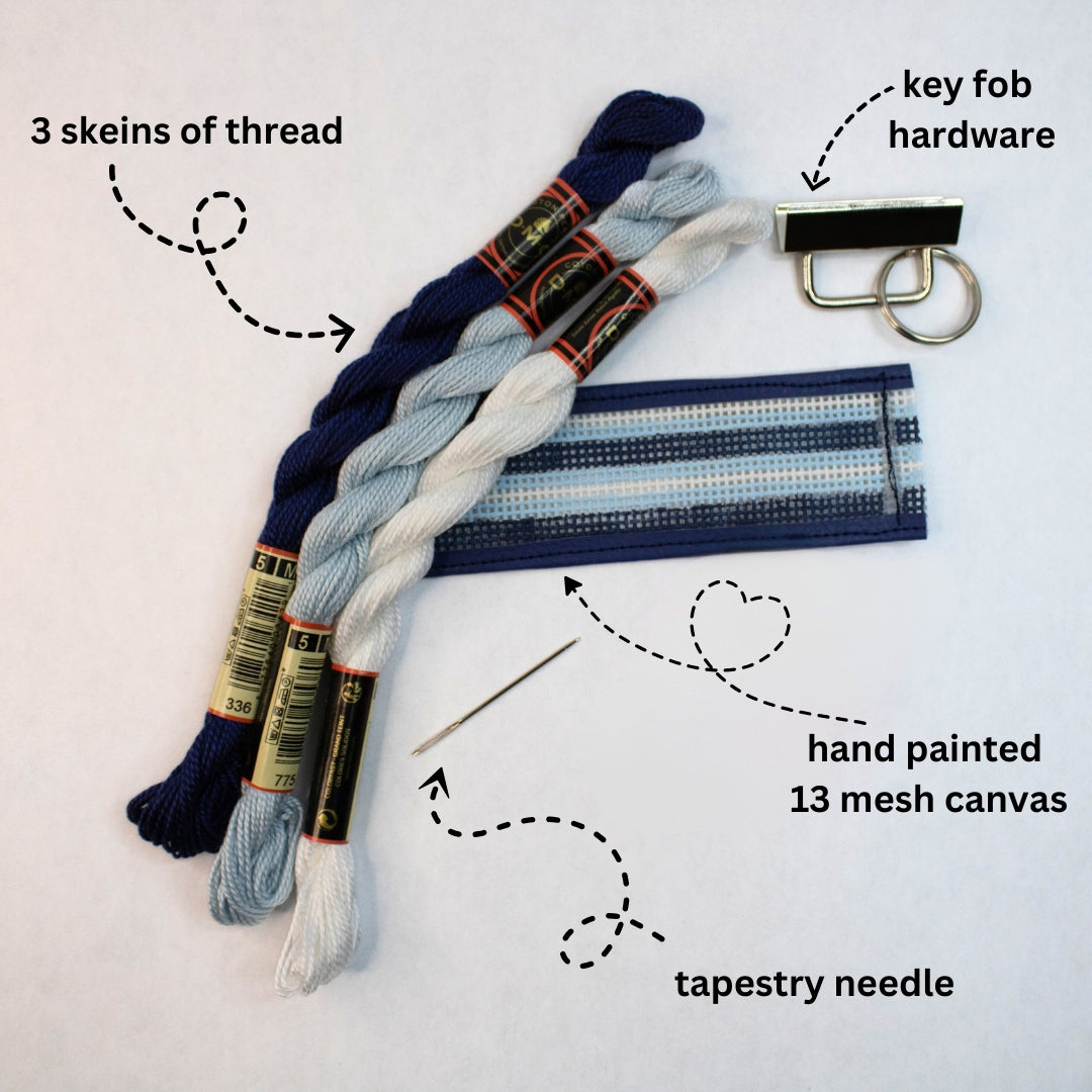 Needlepoint Key Fob Kit - blues